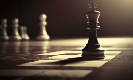 illustration of close-up chess board idea for tactic and strategy background theme Generative Ai